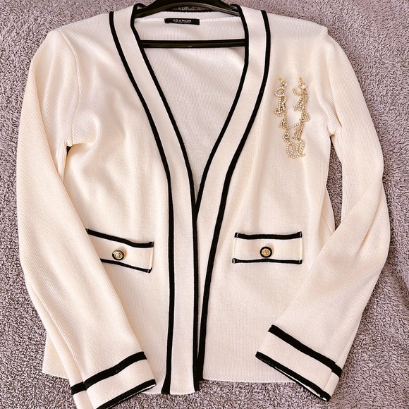 made in Korea Jackets & Blazers - Cream cardigan with black trim